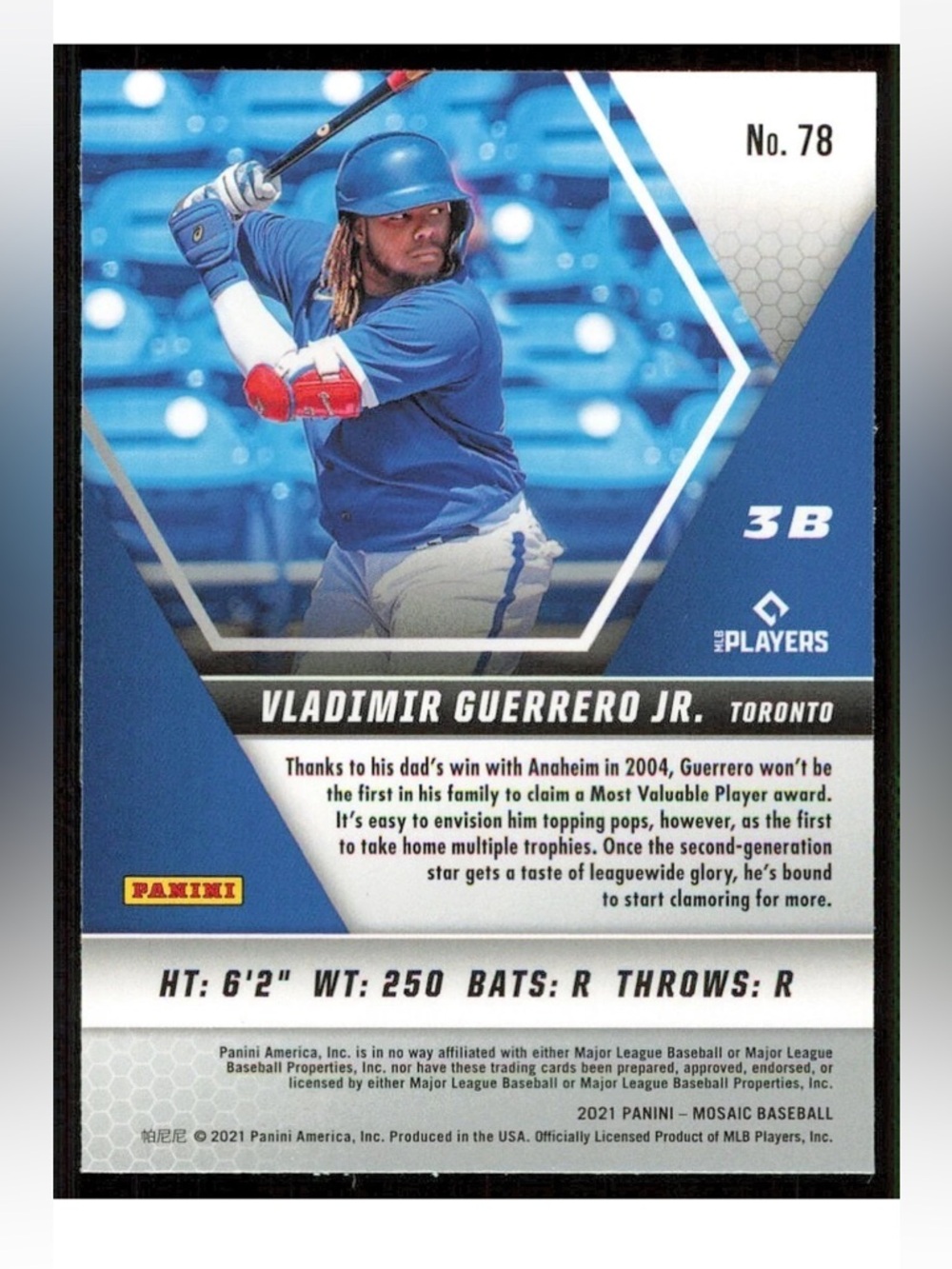 Vladimir Guerrero Jr 2021 Panini Toronto Blue Jays Baseball Card - Picture 2 of 2